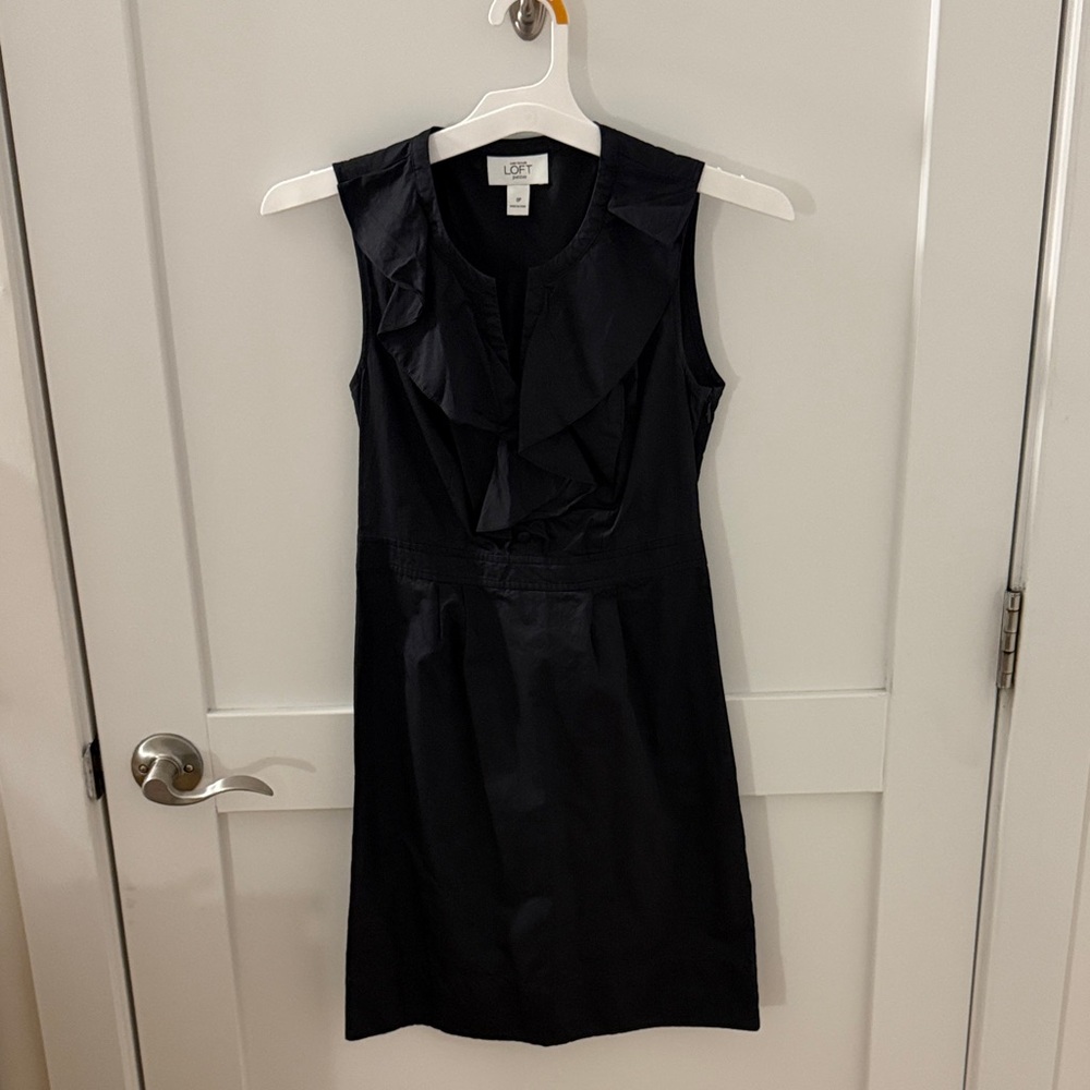 Loft Black Sleeveless Dress with Ruffle V cut